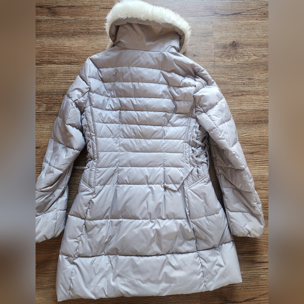 Size L - Laudry Light Grey Puffer Jacket With White Fur Collar - Picture 2 of 5